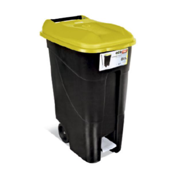 Contenedor con pedal. 80 litros. Tapa amarilla