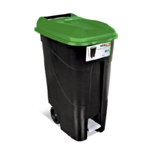 Contenedor con pedal. 80 litros. Tapa verde