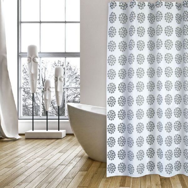 Cortina baño poliéster Begonia gris 180x200 cm. Incluye 12 anillas