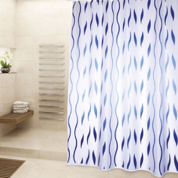 Cortina baño poliéster Seventies azul 180x200 cm. Incluye 12 anillas