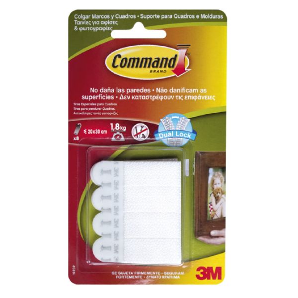 Tiras adhesivas para cuadros. Pequeña (8uds). Blanca. Comman